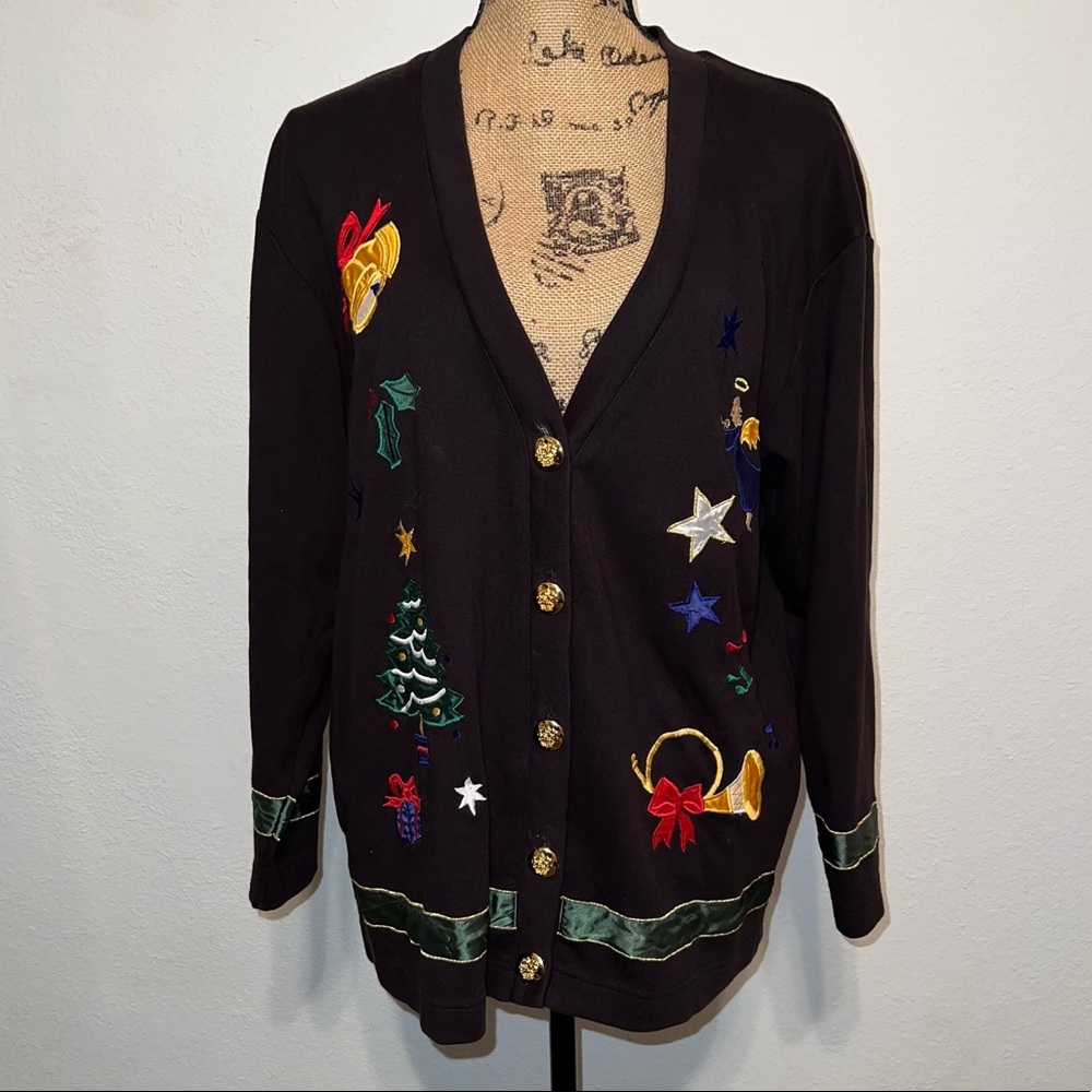 Westbound Black Christmas Cardigan vintage medium petite